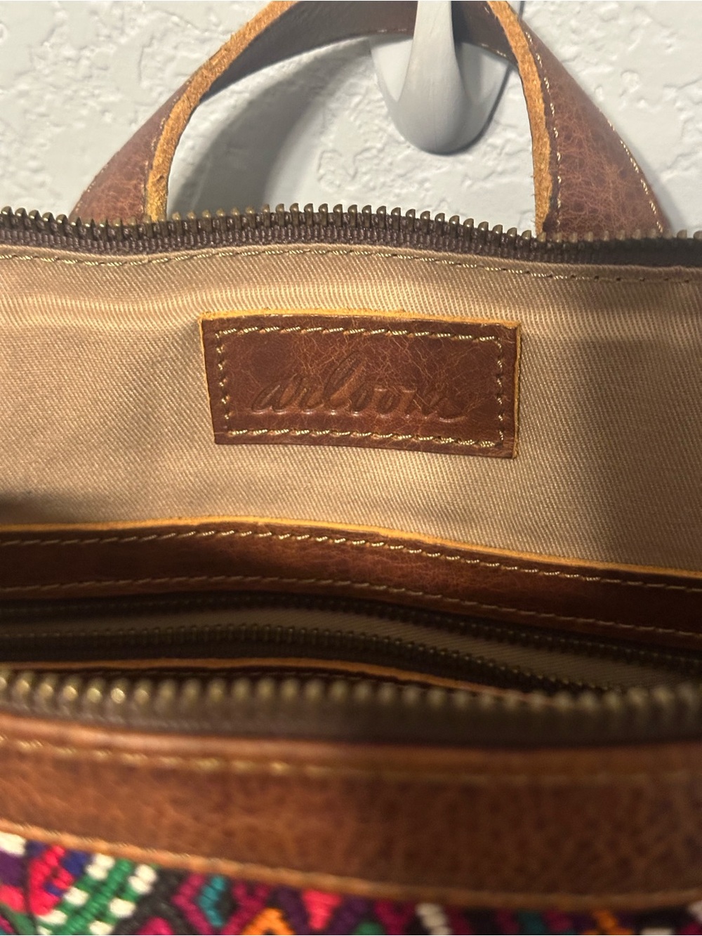 Arloom Brown Leather Backpack with Multicolor Embroidered Front - Picture 3 of 7